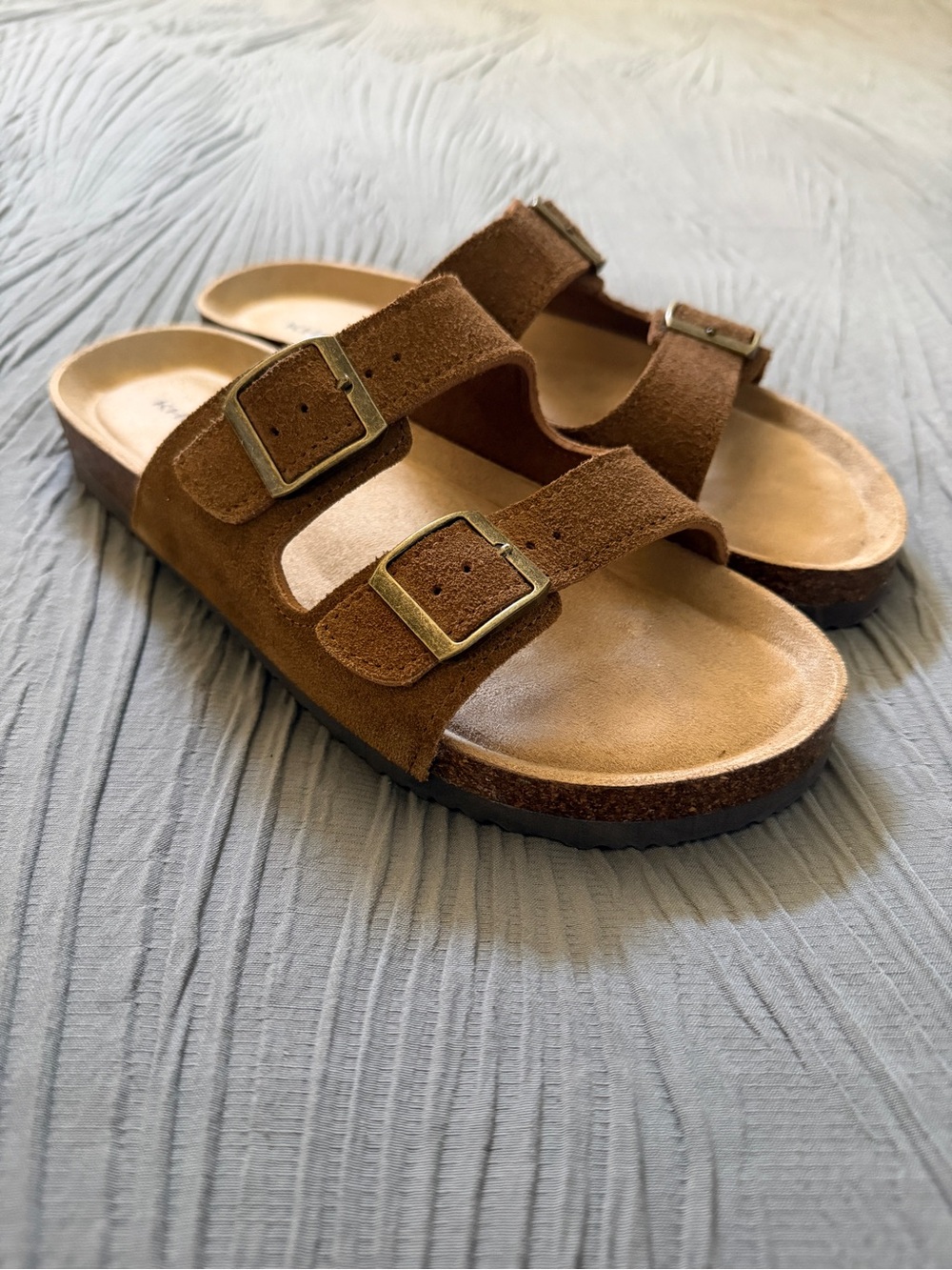 Birkenstock Khombu Brown Suede Double-Buckle Slide Sandals